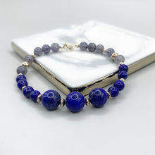 Load image into Gallery viewer, Lapis lazuli + Cordierite Sterling Silver Bracelet