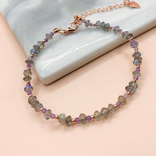 Load image into Gallery viewer, Labradorite + Amethyst Rose Gold Sterling Silver Bracelet