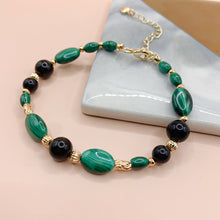 Load image into Gallery viewer, Malachite + Obsidian 14k Gold Filled Bracelet