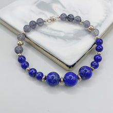 Load image into Gallery viewer, Lapis lazuli + Cordierite Sterling Silver Bracelet