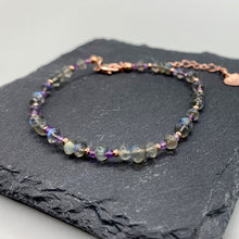 Load image into Gallery viewer, Labradorite + Amethyst Rose Gold Sterling Silver Bracelet