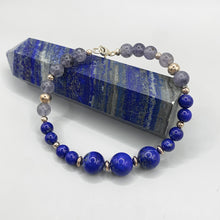 Load image into Gallery viewer, Lapis lazuli + Cordierite Sterling Silver Bracelet