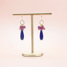 Load image into Gallery viewer, Drop shaped Lapis Lazuli & Garnet 14KGF Earrings