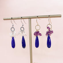 Load image into Gallery viewer, Drop shaped Lapis Lazuli & Garnet 14KGF Earrings