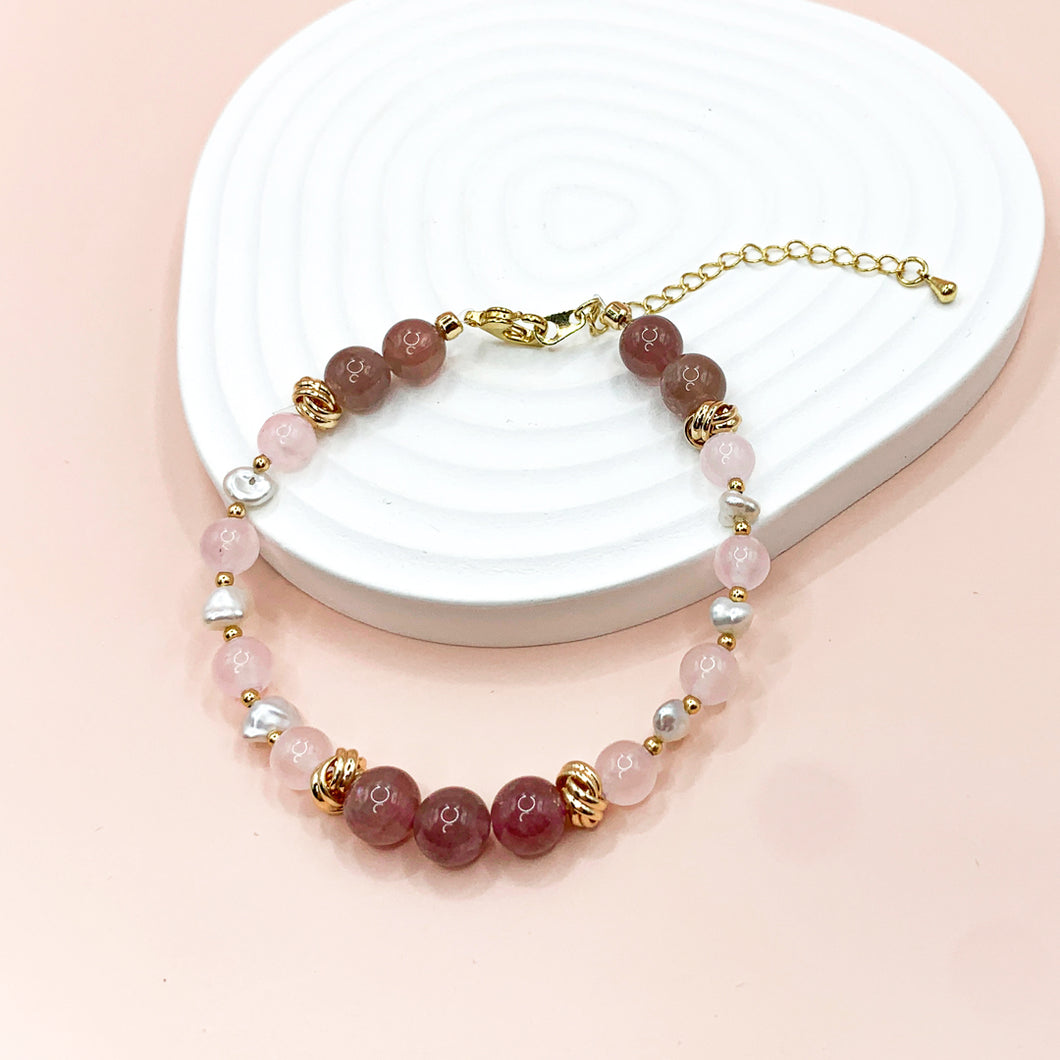 Rose Quartz & Pearl 14k Gold Filled Bracelet