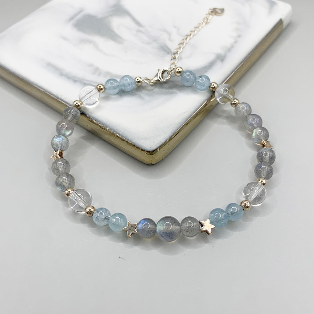 Aquamarine + Moonstone Sterling Silver Bracelet