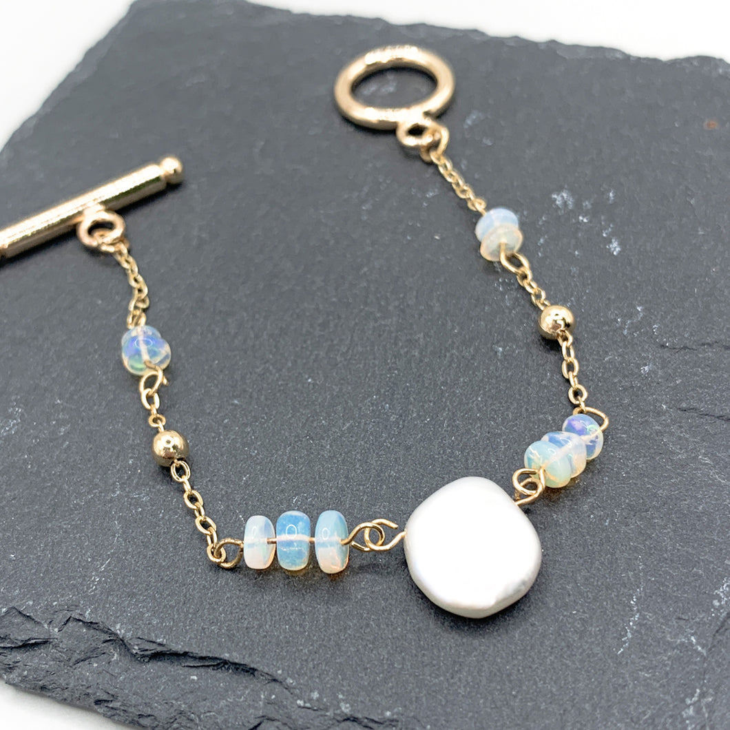 Minimalist Style Opal x Pearl 14k Gold Filled Bracelet
